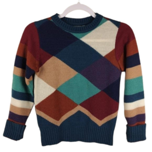 Queen's Way To Fashion Teal Multicolored Acrylic Crew Neck Long Sleeve Sweater